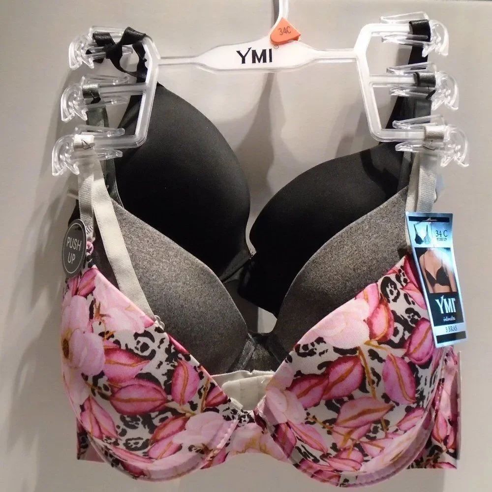 BRANDNEW YMI Women's Print and Solid Push-Up Bra Set, 3-Pac - Picture 3 of 16